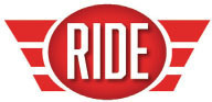 Red and white "RIDE" logo with wing-like extensions.