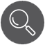 Magnifying glass icon in a gray circle.
