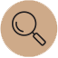 Magnifying glass icon on a beige circle.