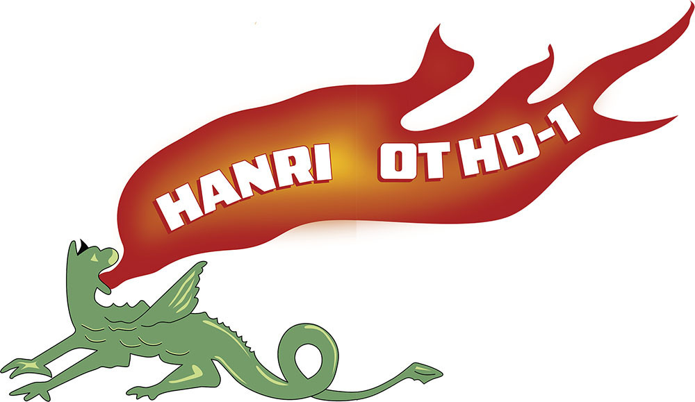 Green dragon breathes red flame with text "HANRI OTHD-1".