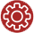 Red gear icon with a white cog inside.