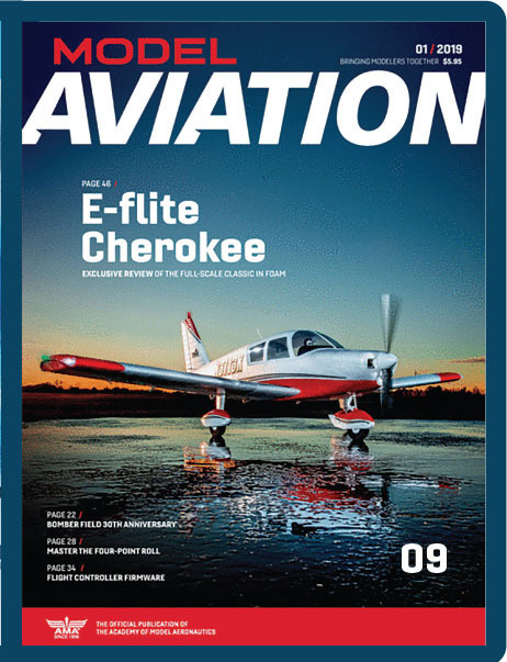 Magazine cover featuring a plane on water at sunset, titled "Model Aviation."