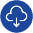 Download icon, white arrow on blue circle background.