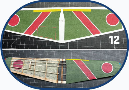 Model airplane wing pieces on a grid mat with number 12.