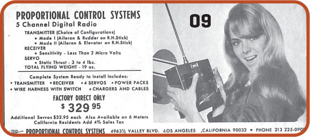 Proportional Control Systems ad with woman holding radio transmitter.