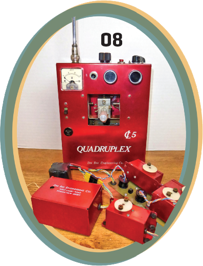 Red C5 Quadruplex device with wires and components, labeled "The Doc Engineering Co."