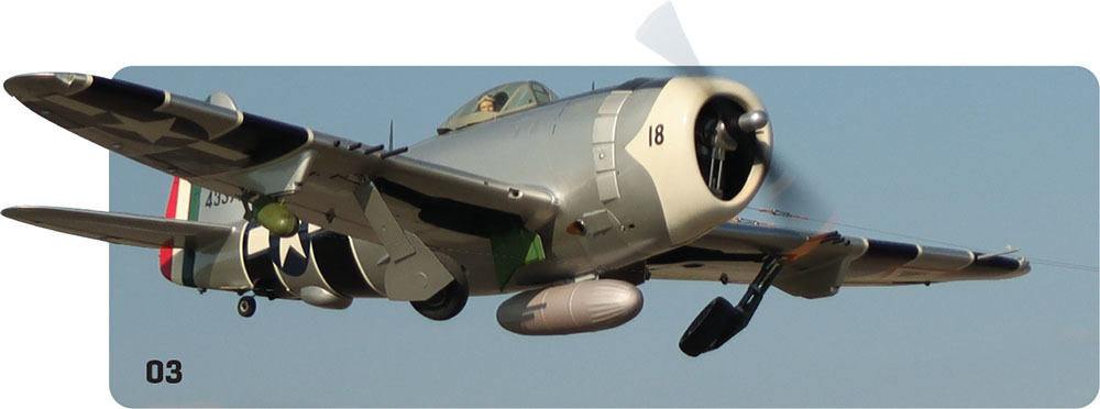 Vintage military plane in flight, marked with "18" and stripes, number "03" in corner.