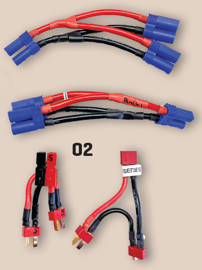 Battery connector cables labeled "Parallel" and "Series."