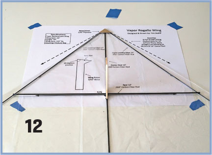 Vapor Rogallo Wing diagram taped to table, labeled number 12.