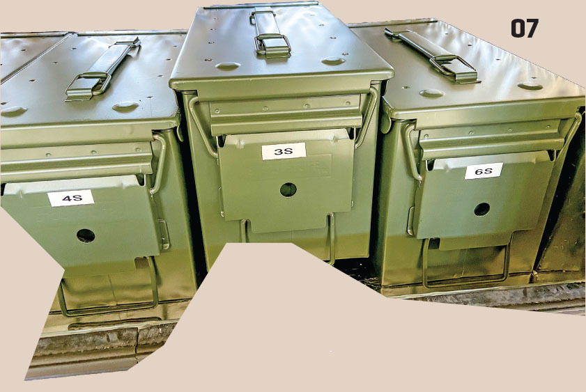 Three green metal storage boxes labeled 4S, 3S, and 6S.