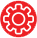 Red gear icon with a white circle in the center.