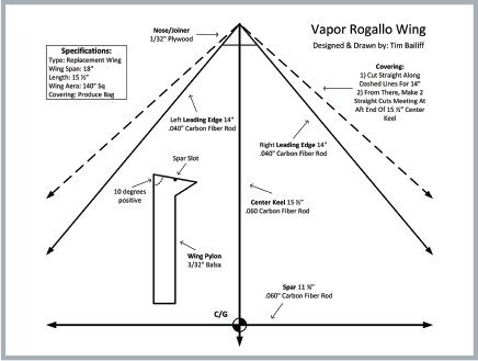 Vapor Rogallo Wing diagram with specs and assembly instructions.