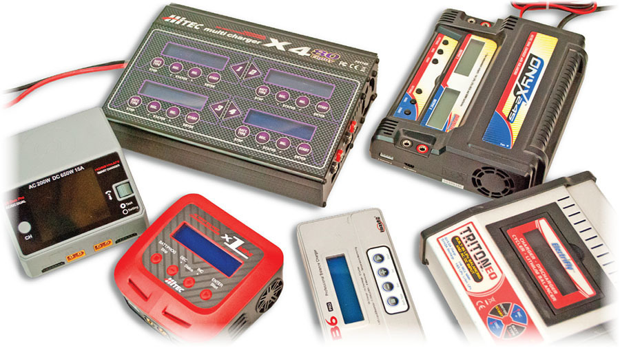 Battery chargers and testers with controls and digital displays.
