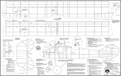 Black and white technical blueprint of a biplane model.