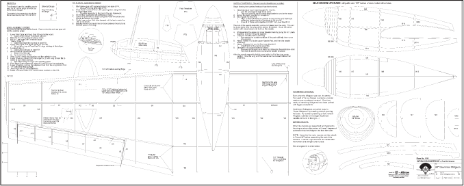 Blueprint for a balsa wood airplane, includes parts list and assembly instructions.