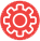 Red gear icon with a white center.