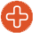 Red cross icon on an orange circle.