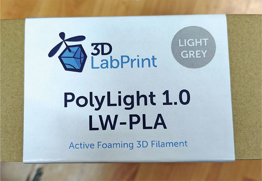 3D LabPrint box, PolyLight 1.0 LW-PLA, Light Grey filament.