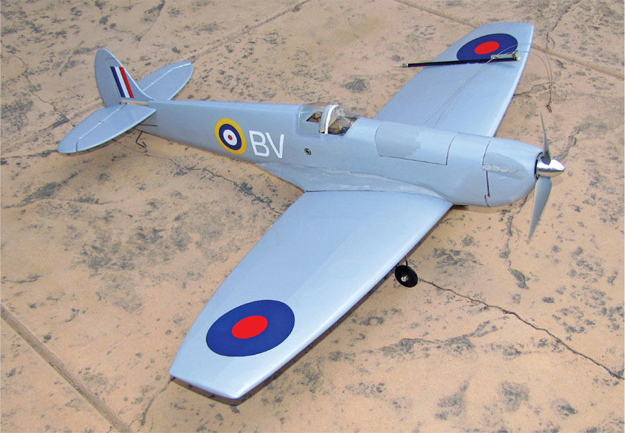 Gray model WWII airplane with "BV" on side, RAF roundels on wings.
