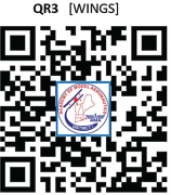 QR code with a circular logo in the center, text "QR3 [WINGS]" above.