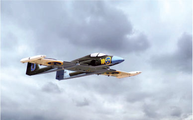 Jet airplane flying below cloudy sky.