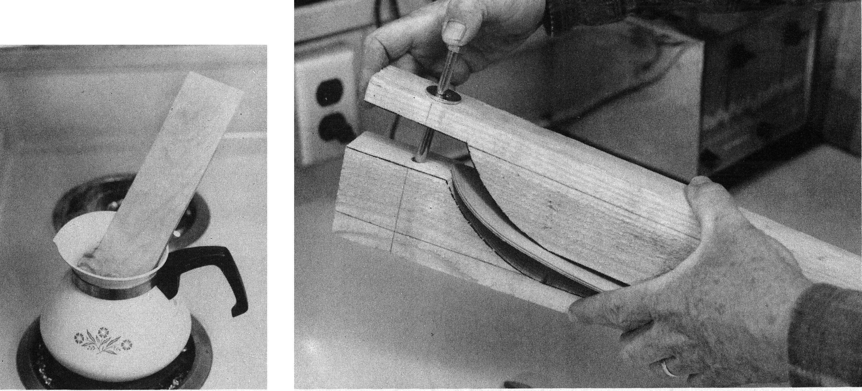 Wood bends in steam over pot, then clamped in hand tool.