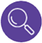Magnifying glass icon on a purple circle background.