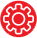 Red gear icon with a white center.
