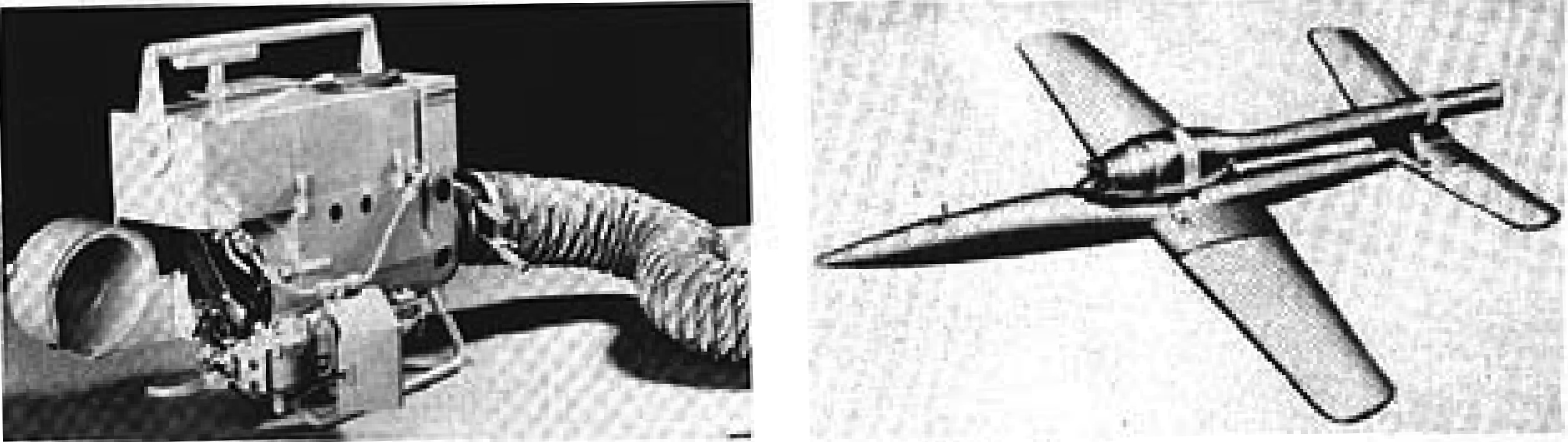 Old vacuum cleaner and a model airplane drawing side by side.