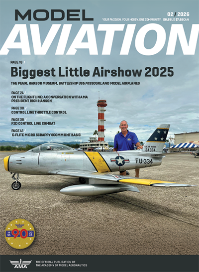 Model Aviation magazine cover featuring a F-86 Saber and man with airfield backdrop.