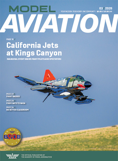 Model Aviation magazine cover, Q3 202, features a colorful jet flying over grass.