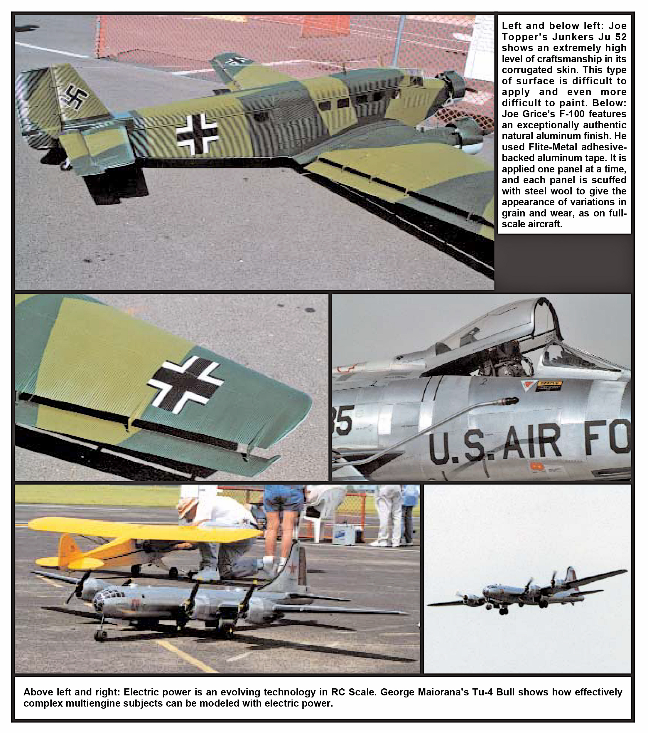 RC aircraft showcased with designs including German and U.S. Air Force markings.