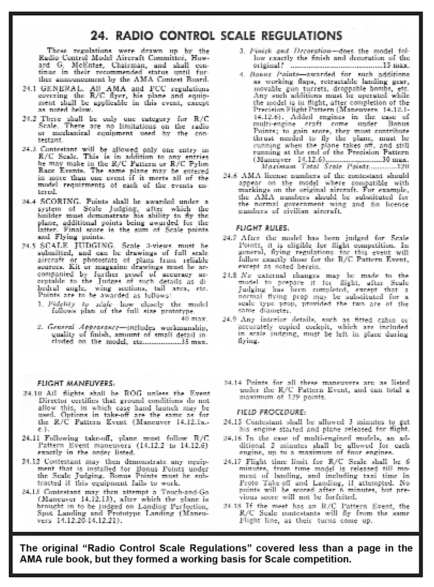Radio Control Scale Regulations text page, outlining various rules and guidelines.