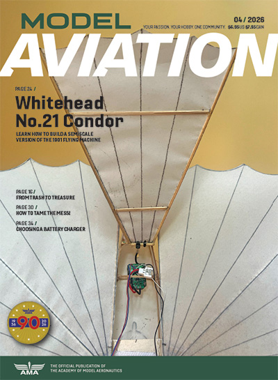 Model Aviation magazine cover, featuring Whitehead No. 21 Condor plane.