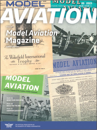 Model Aviation magazine cover collage with vintage airplane images.