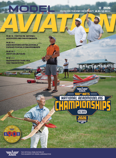 Model Aviation magazine cover with model aircraft and pilots.