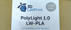 3D LabPrint logo, PolyLight 1.0 LW-PLA, Light Grey, Active Foaming 3D Filament.