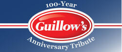 Guillow's 100-Year Anniversary Tribute logo on blue gradient background.
