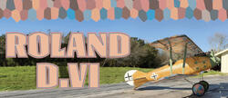 Roland D.VI text with vintage plane on grass runway.