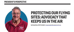 President's message on flying site advocacy with a man in a red shirt.