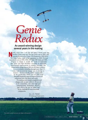 Genie Redux article with a blue sky, airplane, and person in a field.