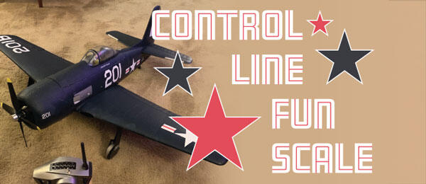 Control Line Fun Scale logo with model airplane and stars.