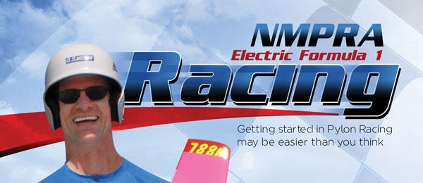 NMPRA Electric Formula 1 Racing banner with smiling man in helmet.