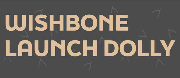 WISHBONE LAUNCH DOLLY text on a dark background with arrow motifs.