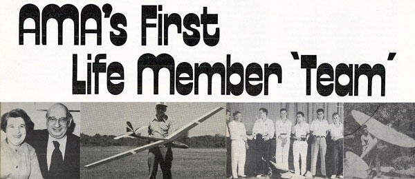 AMA's First Life Member 'Team' with historic photos and model aircraft.