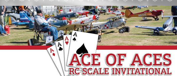 RC planes on display, "Ace of Aces RC Scale Invitational" with playing cards.