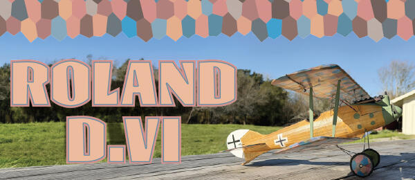 Roland D.VI text with vintage plane on grass runway.