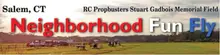Neighborhood Fun Fly event banner, Salem, CT, field background.